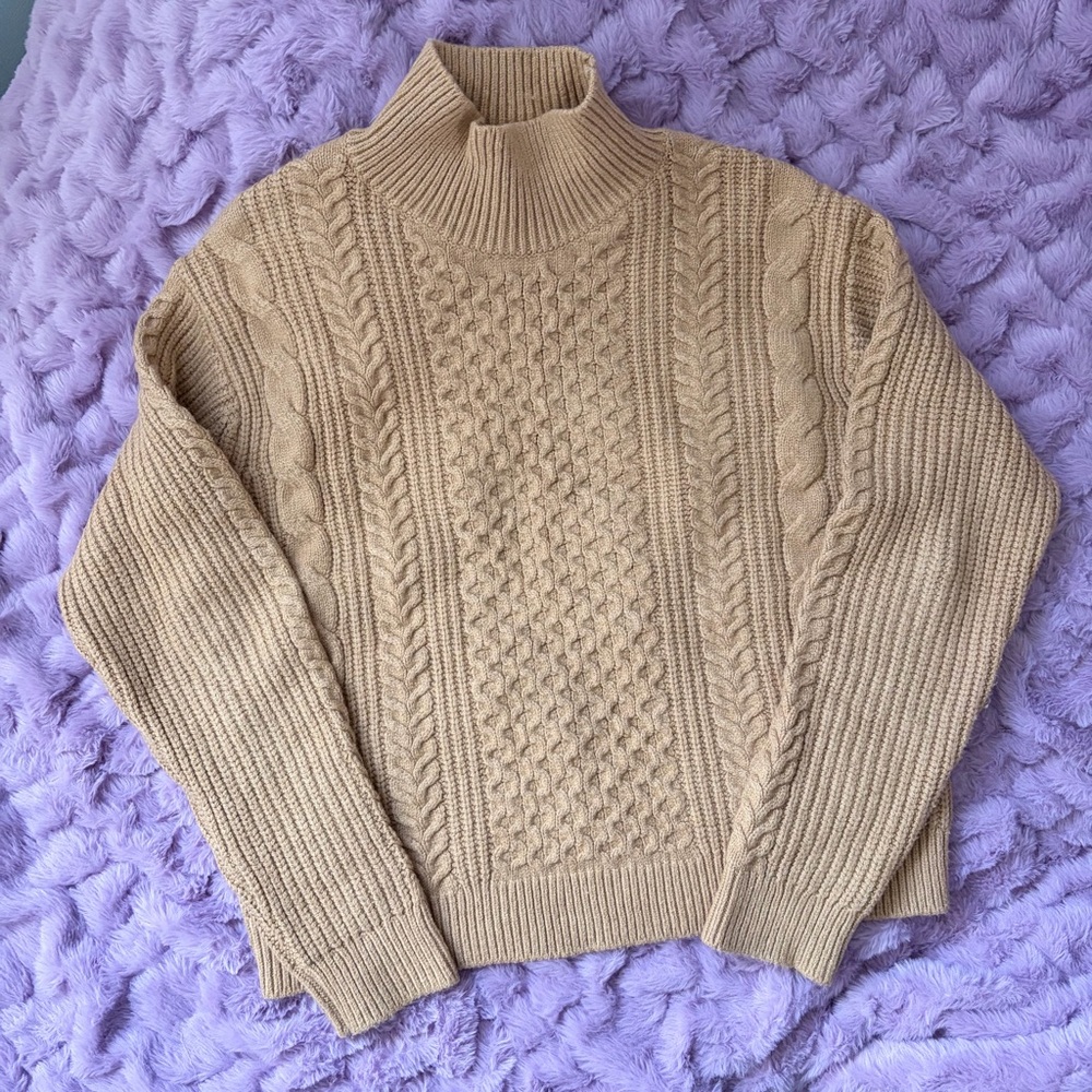 Banana Republic Camel Cable Knit Mock Neck Sweater